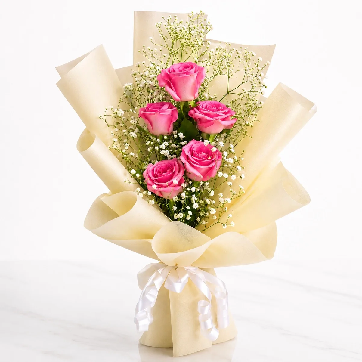 Pink Love Whisper 5 pink rose bouquet beautifully wrapped for Girlfriend's Day and romantic surprise delivery